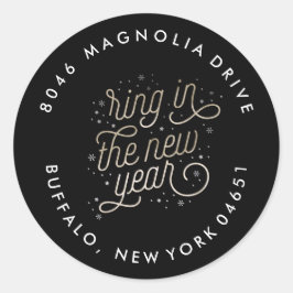 Ring in New Year Party Imitate Gold Foil-Adresse Runder Aufkleber