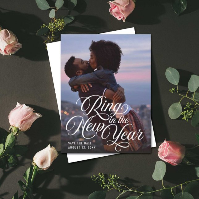 Ring in the New Year Photo Save the Date Ankündigungspostkarte (Von Creator hochgeladen)