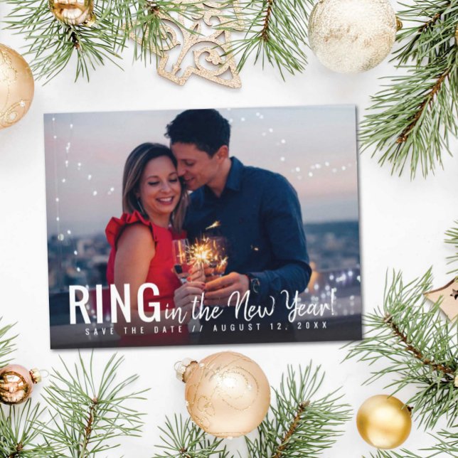 Ring in the New Year Photo Save the Date Ankündigungspostkarte (Von Creator hochgeladen)