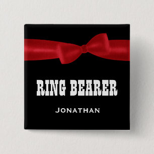 RING-TRÄGER Hochzeits-individueller Name V02S ROT Button