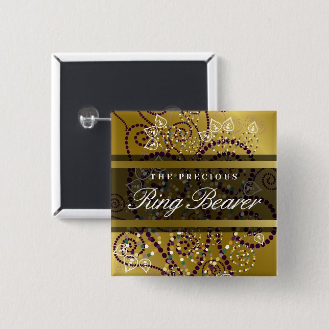 RINGBEARER Boho Lila Spirals Gold Wedding Button (Vorne & Hinten)
