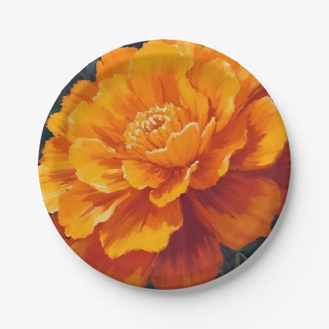 Ringelblume | Aquarell-Blumenmalerei Pappteller (Vorderseite)