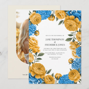 Ringelblume und Französisch Blau Aquarell Florale Einladung