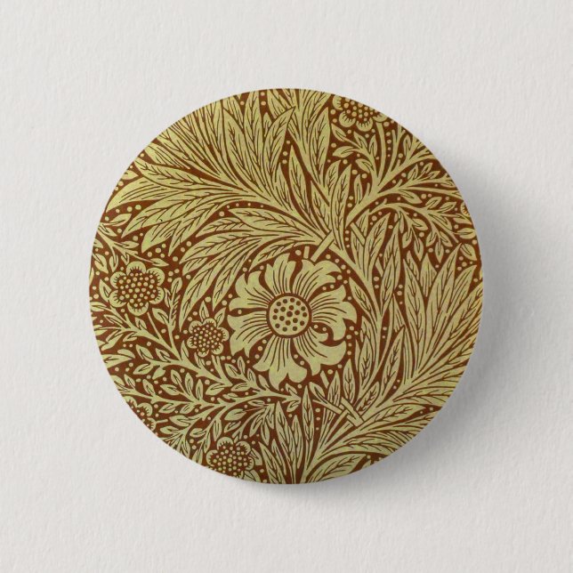 Ringelblume William Morris Antikes Blumenmuster Button (Vorderseite)