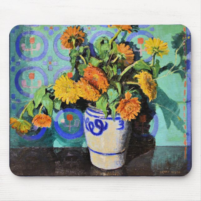 Ringelblumen, Blumenbild von Grant Wood Mousepad (Vorne)