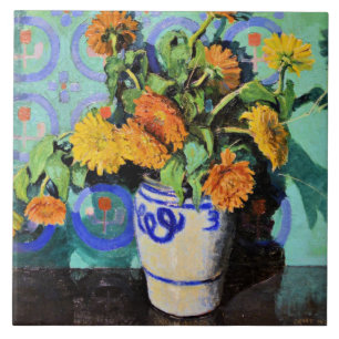 Ringelblumen, Floralmalerei von Grant Wood Fliese