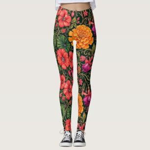 Ringelblumen, Geranien und Fuchsien Leggings
