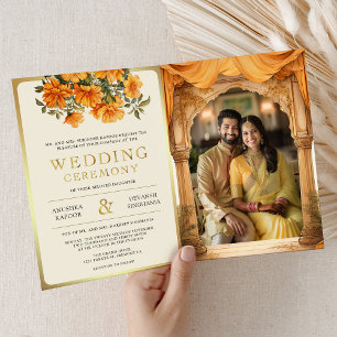 Ringelblumen-Hochzeit im südindischen Mandap-Stil  Einladung
