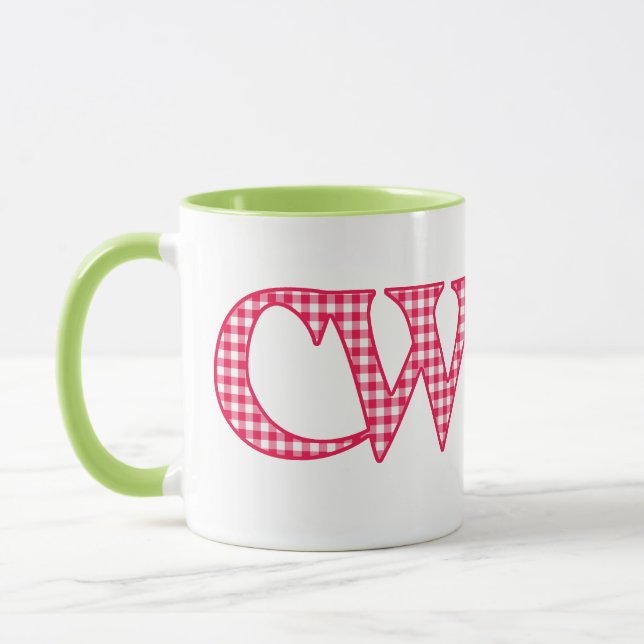 Ringer Coffee Tasse, Welsh Cwtch, Roter Karo Gingh Tasse (Links)