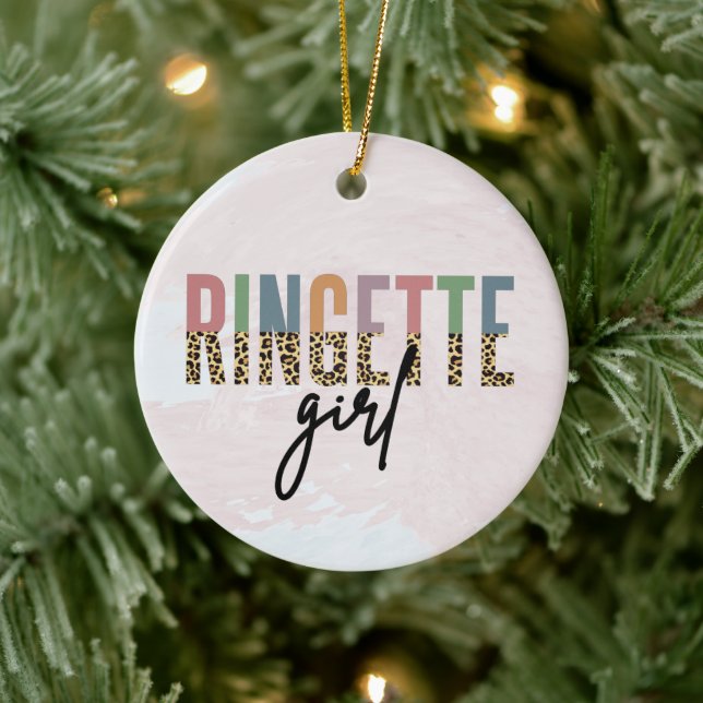 Ringette Girl Cheetah Print | Ringette Player Keramik Ornament (Baum)