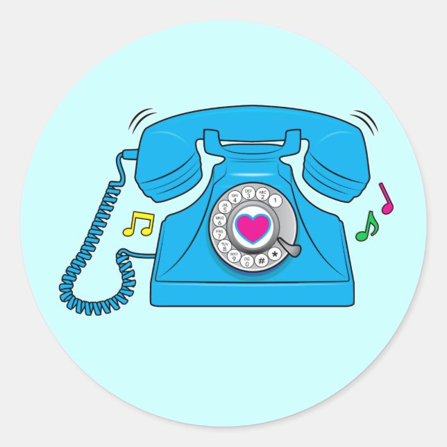 Ringing Retro-Telefon mit Herz Runder Aufkleber (Vorderseite)