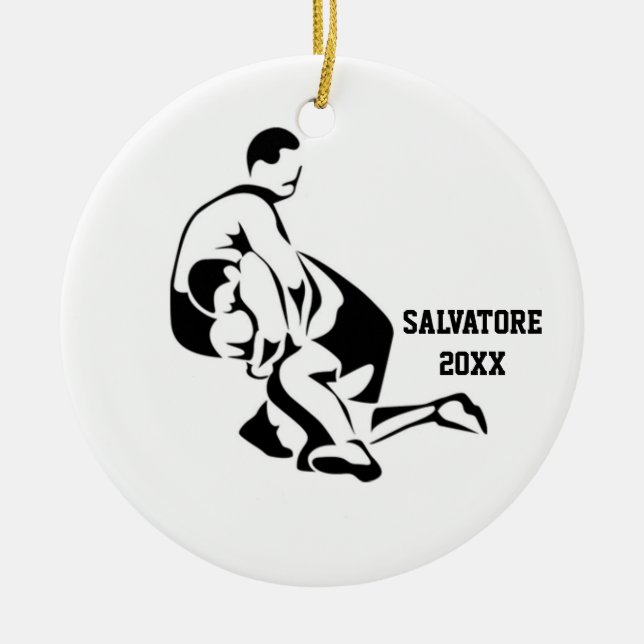 Ringkämpfer auf der Matten-Weihnachtsverzierung Keramikornament (Vorne)