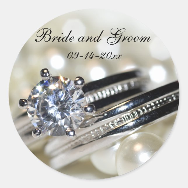 Rings and White Pearls Hochzeit Umschlag Aufkleber (Vorderseite)