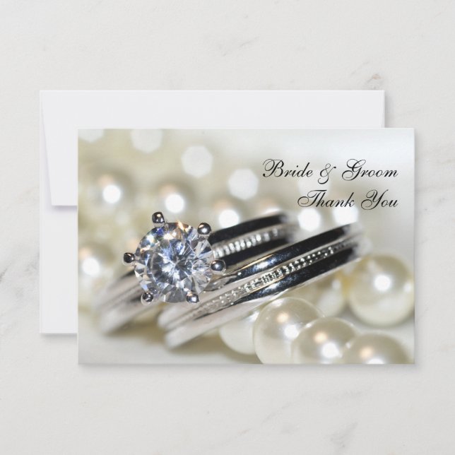 Rings and White Pearls Wedding Flat Vielen Dank Einladung (Vorderseite)