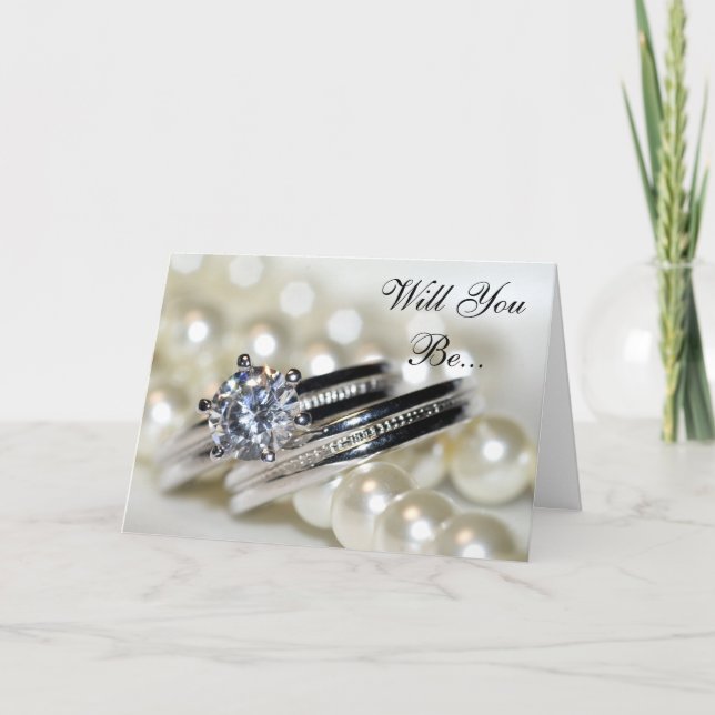 Rings and White Pearls werden Sie meine Bridesmaid Einladung (Vorderseite)