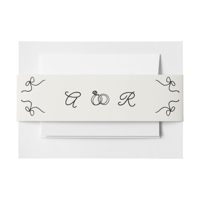 Rings & Bow Monogramm Französische Handgezeichnete Einladungsbanderole (Vorderseite Beispiel)