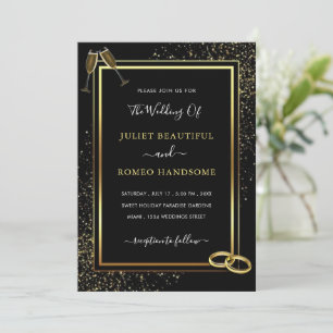 Rings Champagne Black Gold Einladung zur Hochzeit