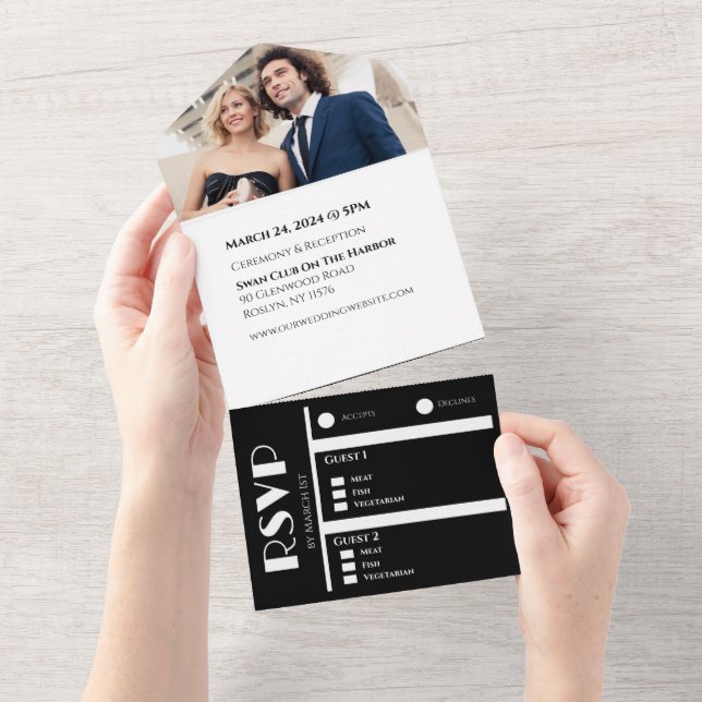 Rings-Foto, Weiß- und Schwarzaffäre All In One Einladung (Abreißen)