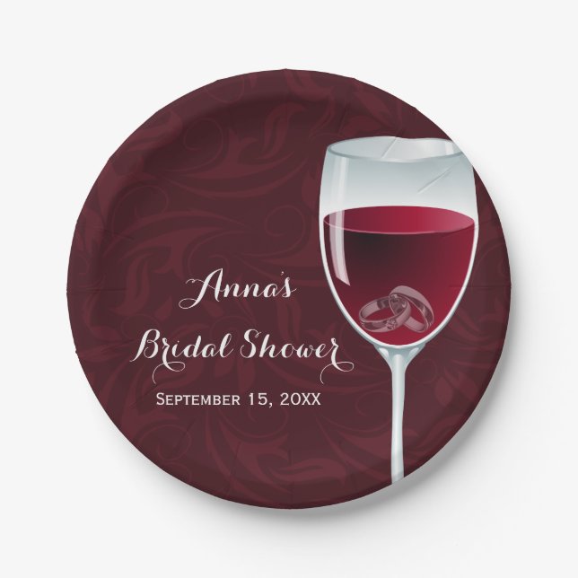 Rings in Wein Glass Bridal Polterabend Pappteller (Vorderseite)
