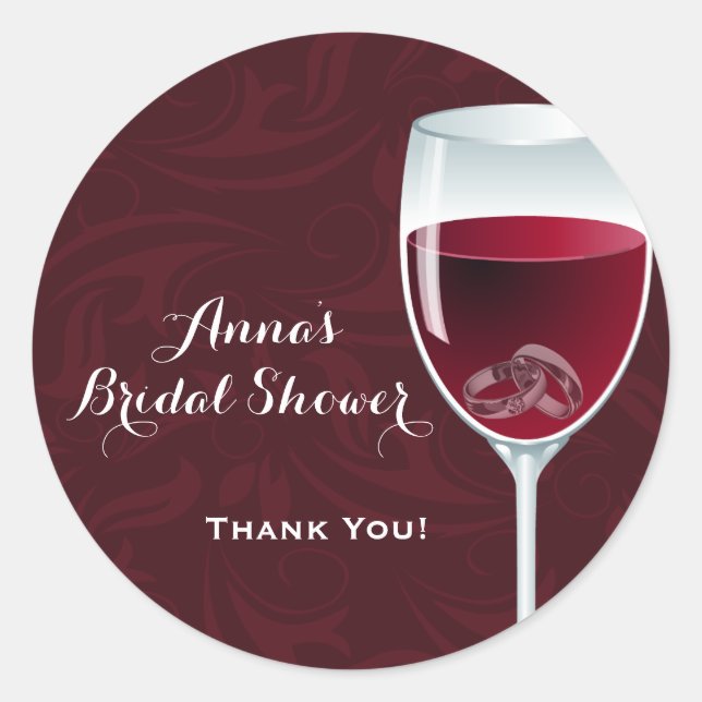 Rings in Wine Glass Bridal Polterabend Danke Runder Aufkleber (Vorderseite)