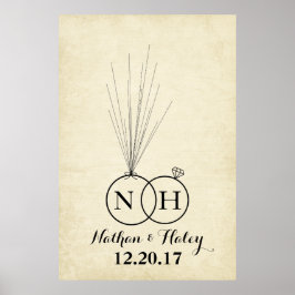 Rings Initial Balloon Thumbprint Wedding Guestbook Poster