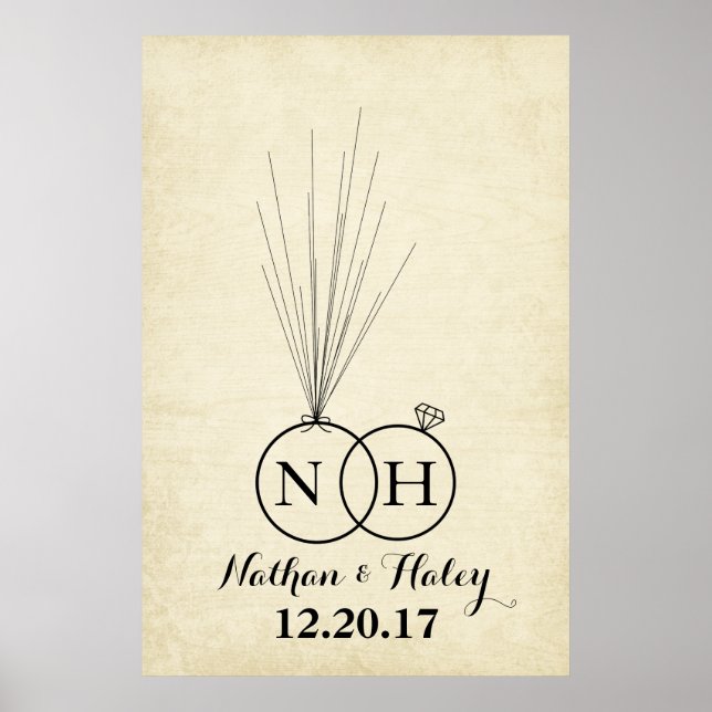 Rings Initial Balloon Thumbprint Wedding Guestbook Poster (Vorne)