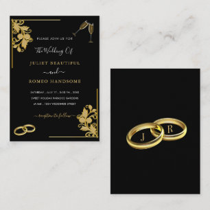 Rings Wedding Einladung - Blumenrahmen Champagner