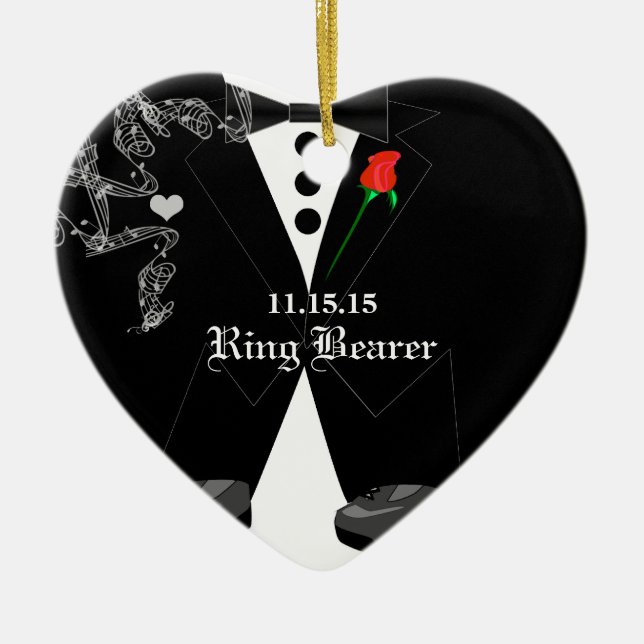 Ringträger mit Black Tuxedo Gastgeschenk Hochzeit Keramikornament (Vorne)