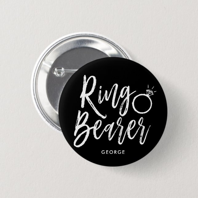 Ringträger | Script Style Blk Custom Wedding Button (Vorne & Hinten)