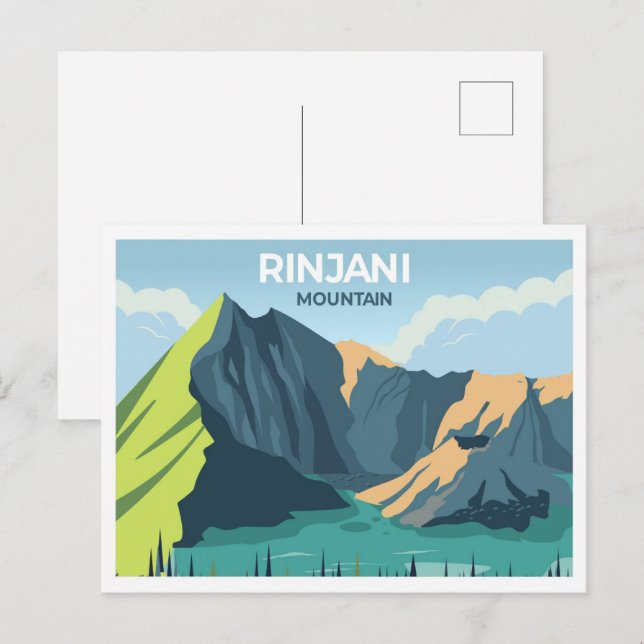 Rinjani Indonesia Reiseniederlassung zur Illustrat Postkarte (Vorne/Hinten)