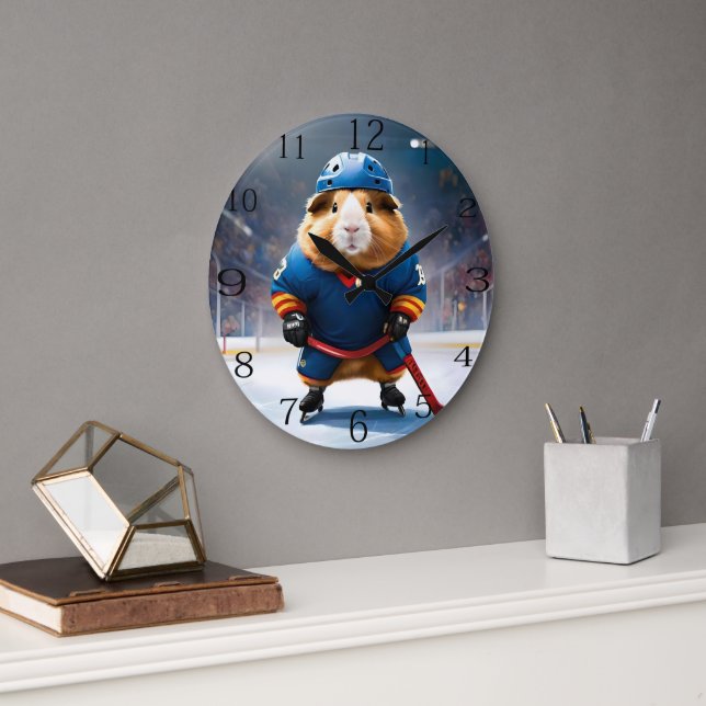 "Rink Rookie: Das Eishockey-Guinea-Schwein" Große Wanduhr (Büro)
