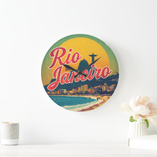 Rio De Janeiro Brasil Retro Vintage Reise T-Shirt Große Wanduhr