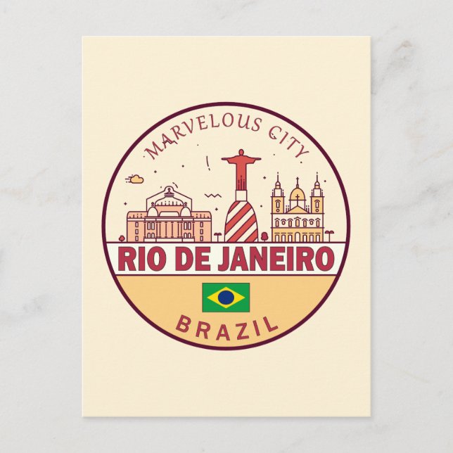 Rio de Janeiro Brasilien City Skyline Emblem Postkarte (Vorderseite)