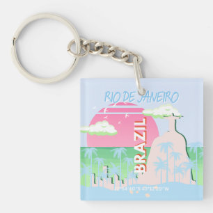 Rio de Janeiro Brasilien Reisen Art Blue Illustrat Schlüsselanhänger