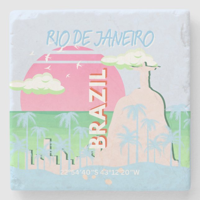 Rio de Janeiro Brasilien Reisen Art Blue Illustrat Steinuntersetzer (Vorderseite)