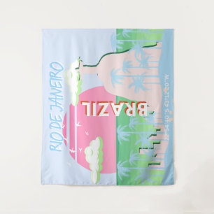 Rio de Janeiro Brasilien Reisen Art Blue Illustrat Wandteppich