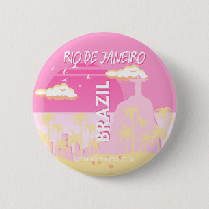 Rio de Janeiro Brasilien Reisen Art Pink Illustrat Button
