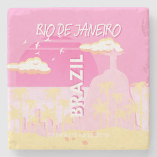 Rio de Janeiro Brasilien Reisen Art Pink Illustrat Steinuntersetzer