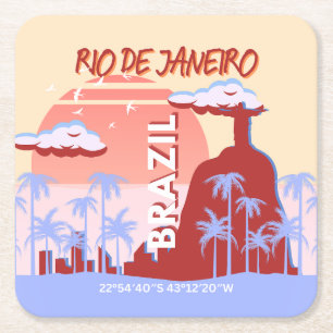 Rio de Janeiro Brasilien Reisen Art Retro Poster Rechteckiger Pappuntersetzer