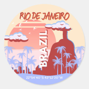 Rio de Janeiro Brasilien Reisen Art Retro Poster Runder Aufkleber