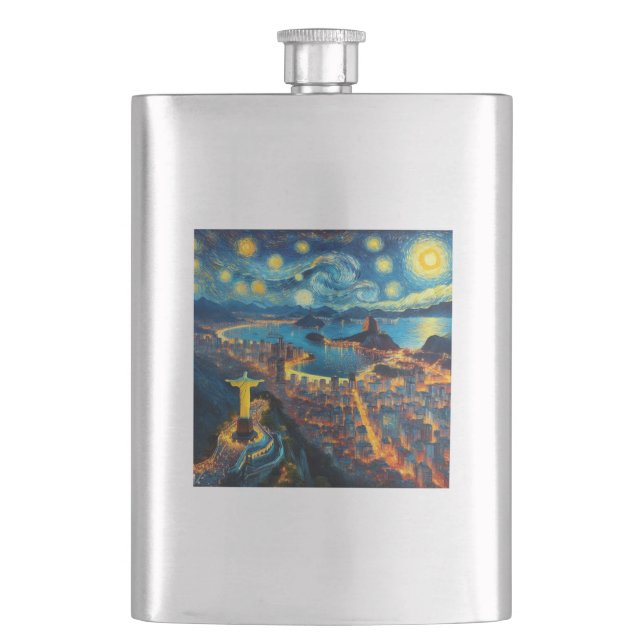 Rio De Janeiro Brasilien Starry Night Flachmann (Vorderseite)