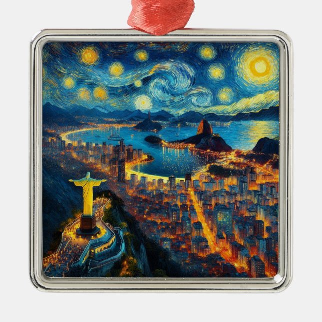 Rio De Janeiro Brasilien Starry Night Ornament Aus Metall (Vorne)