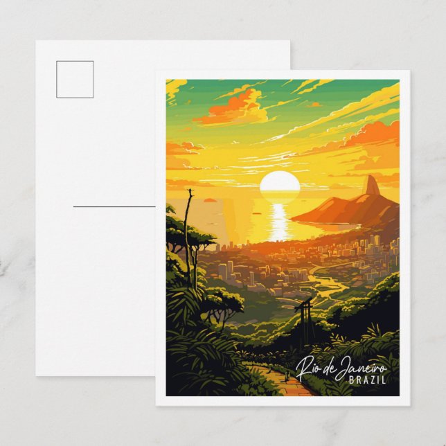 Rio de Janeiro Brasilien Vintage Reise Illustratio Postkarte (Vorne/Hinten)