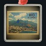 Rio De Janeiro Brasilien Vintage Reisen Ornament Aus Metall<br><div class="desc">Ein cooler Vintager Stil Rio De Janeiro-Ornament mit Blick auf Christus den Erlöser auf dem Corcovado Berg von Sugarloaf.</div>