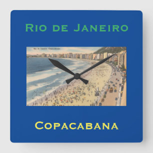 Rio de Janeiro, Vintager Strand von Copacabana, Br Quadratische Wanduhr
