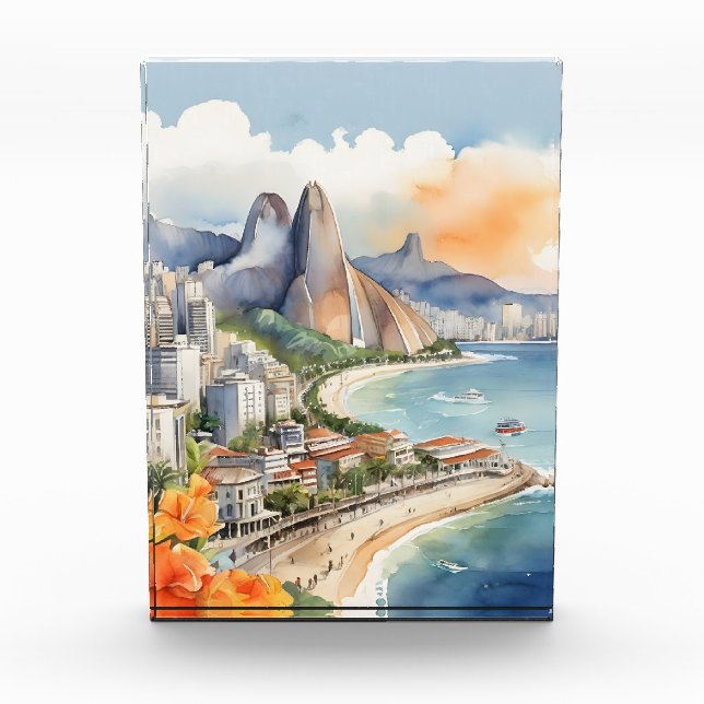 Rio De Janeiro Wasserfarbkunst Fotoblock (Vorderseite)