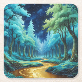 Río de Oro en Bosque de Fantasía Rechteckiger Pappuntersetzer