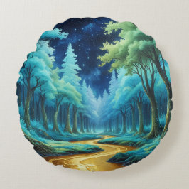 Río de Oro en Bosque de Fantasía Rundes Kissen