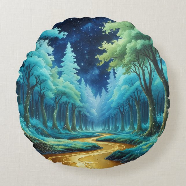 Río de Oro en Bosque de Fantasía Rundes Kissen (Vorderseite)