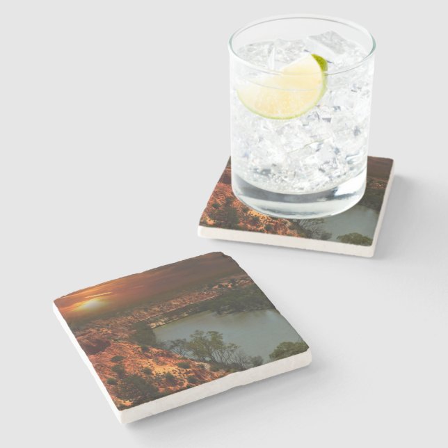 Río Murray Australia Sunset, Stone Untersetzer (Seitenansicht)